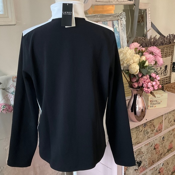 NWT Lauren Ralph Lauren Mock Neck Zip Black & Cream Jacket - Picture 6 of 10
